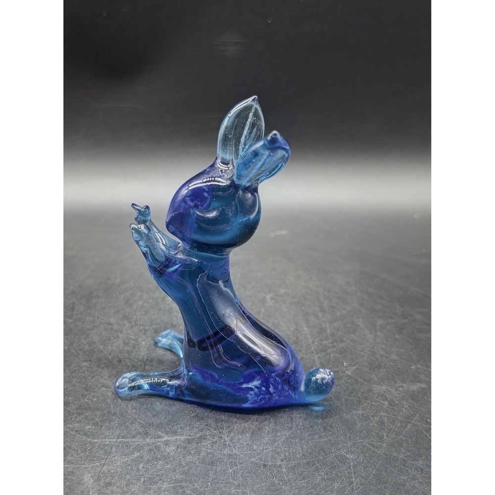 Hand Blown Art Glass Cobalt Blue Swirl Rabbit Bunny Figurine Sculpture Decor